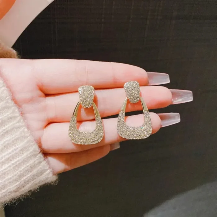 Geometric Sparking Diamond Earrings - Image 4