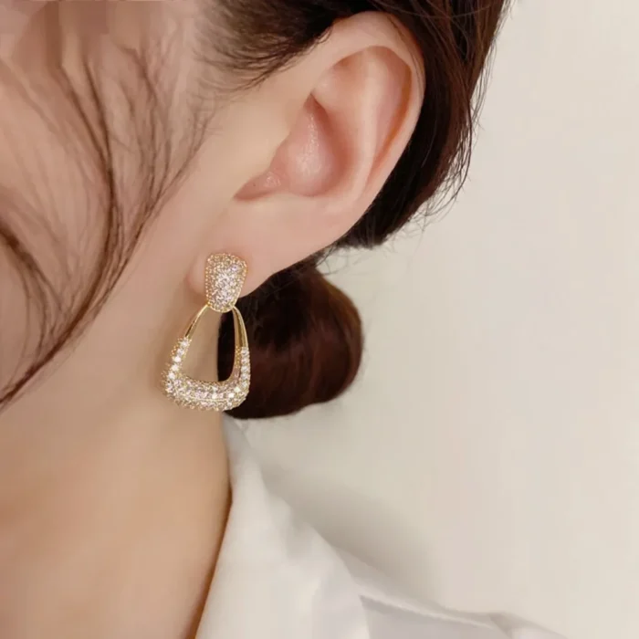 Geometric Sparking Diamond Earrings - Image 5