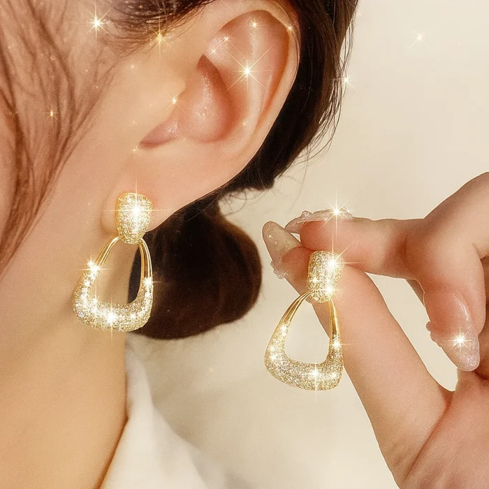 Geometric Sparking Diamond Earrings - Image 2