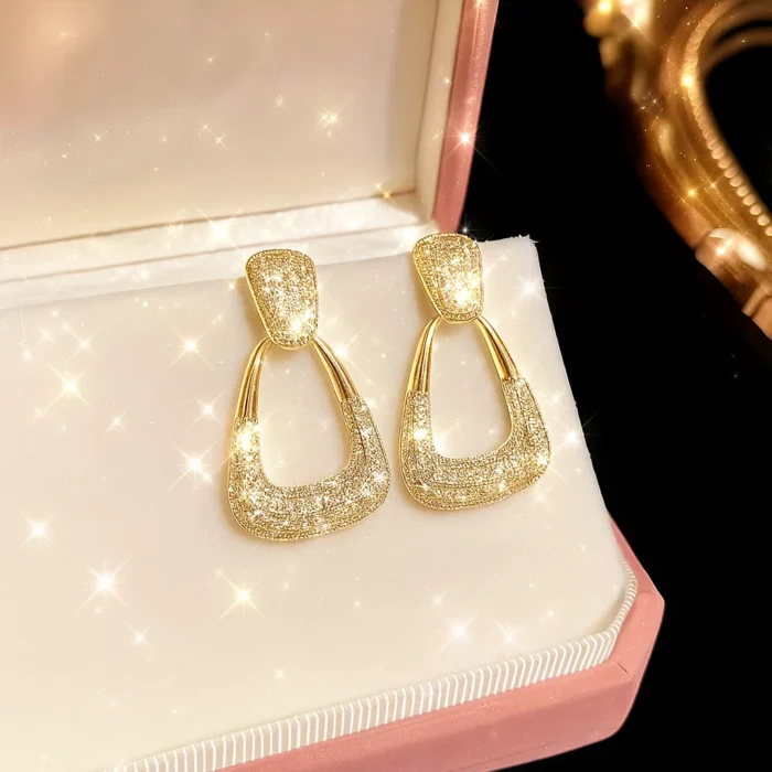 Geometric Sparking Diamond Earrings - Image 5