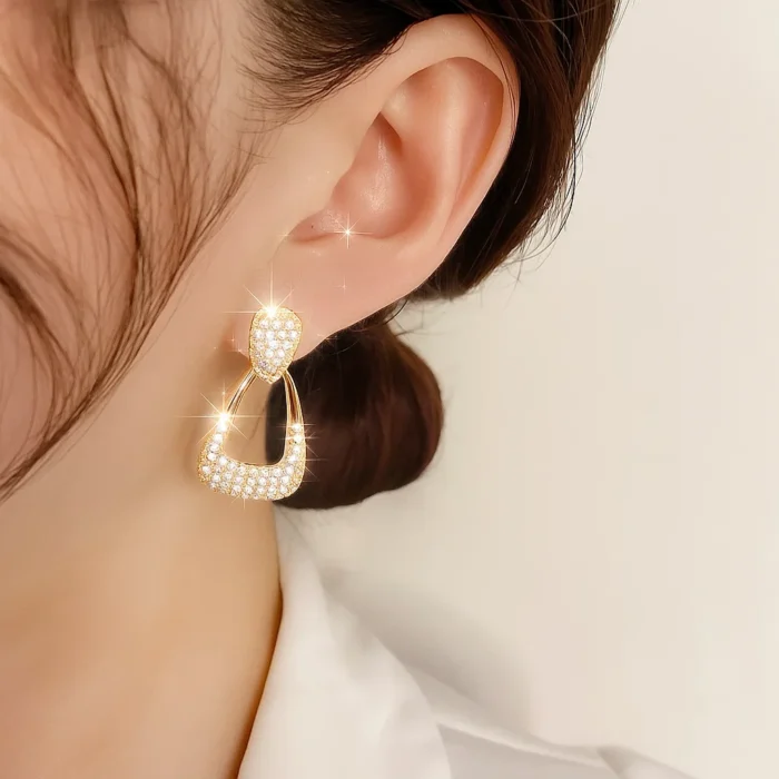 Geometric Sparking Diamond Earrings - Image 6