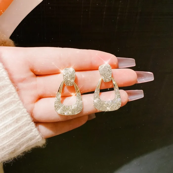 Geometric Sparking Diamond Earrings - Image 3