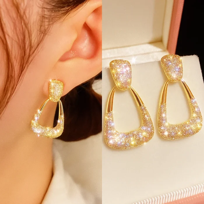 Geometric Sparking Diamond Earrings - Image 7