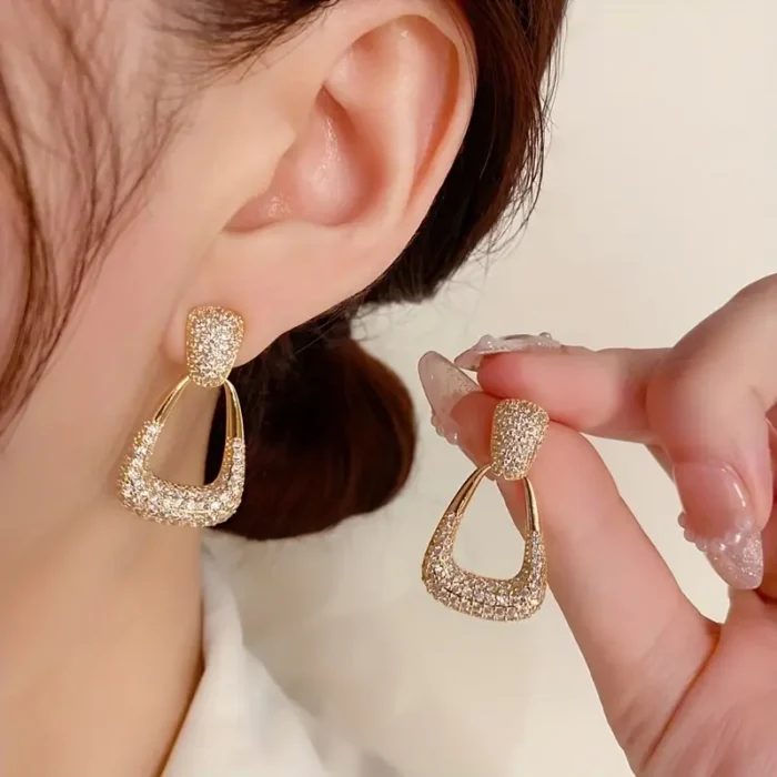 Geometric Sparking Diamond Earrings - Image 2