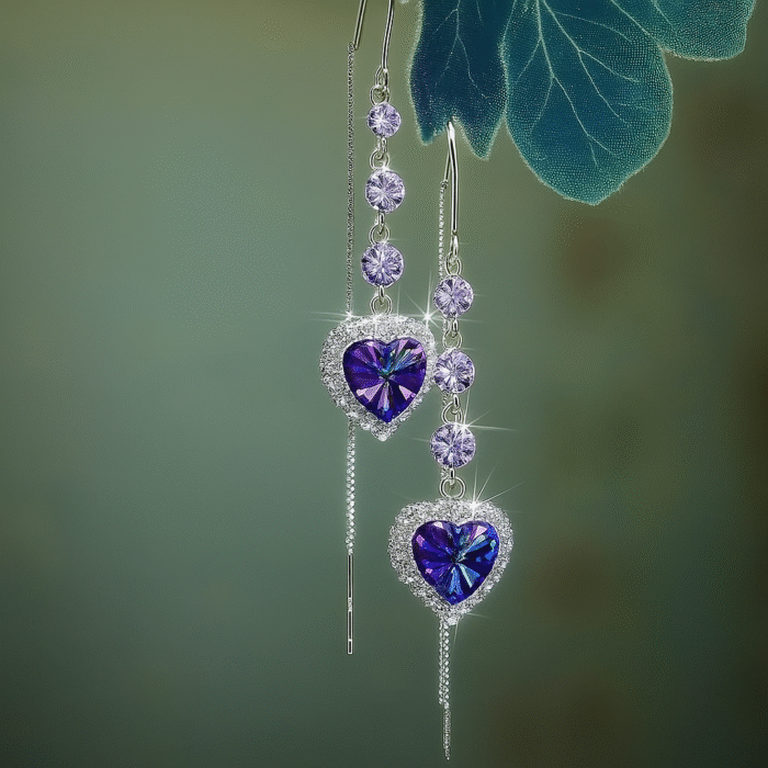 Exquisite Blue Heart Shape Zircon Earrings For Women Luxury Long Tassel Ear Line Dangle Earring Wedding Party Jewelry For Women - Image 3