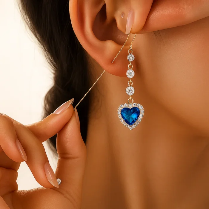 Exquisite Blue Heart Shape Zircon Earrings For Women Luxury Long Tassel Ear Line Dangle Earring Wedding Party Jewelry For Women - Image 5